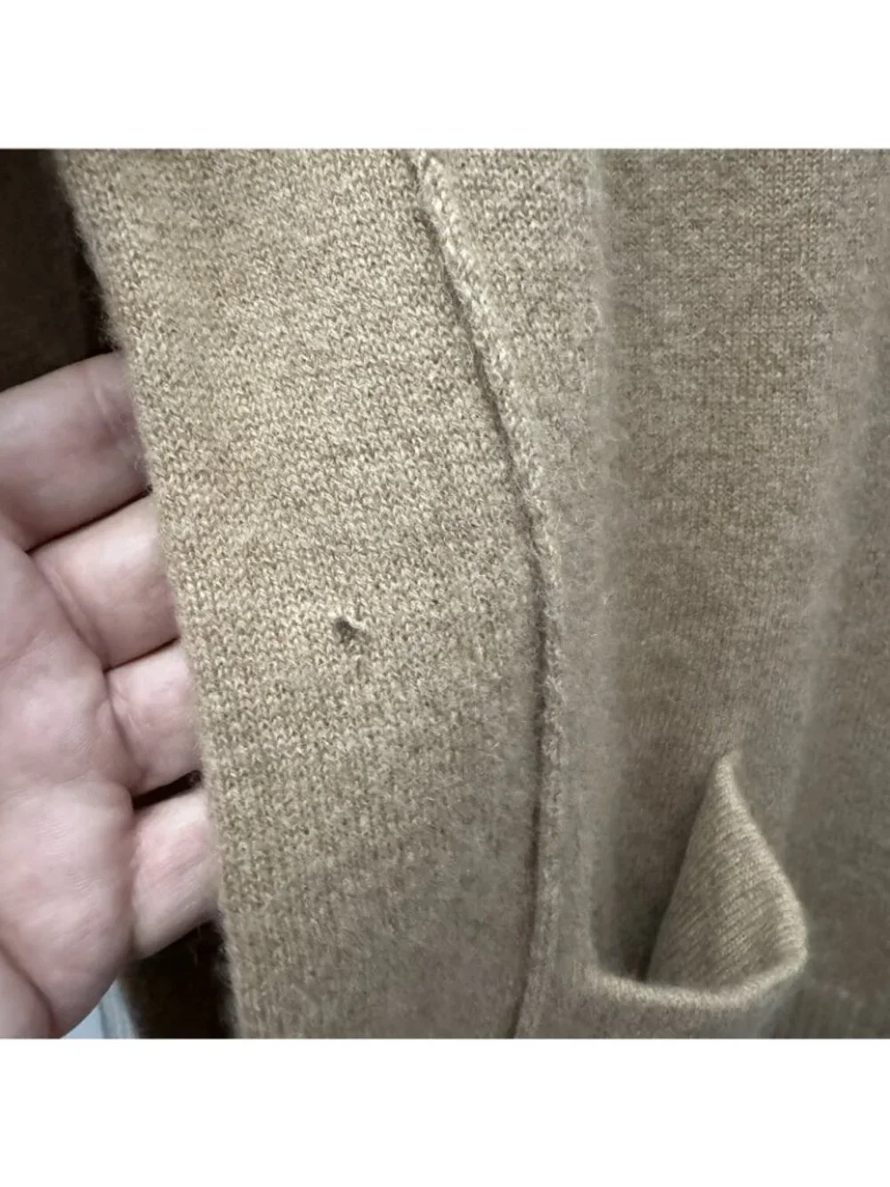 Maison Jules 100% Cashmere Sweater Tan Pocket Pullover Women’s M FLAWED - Picture 4 of 9